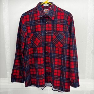 Dickies Flannel Shirt Mens Medium Blue Red Black Plaid Lumberjack Grunge Soft